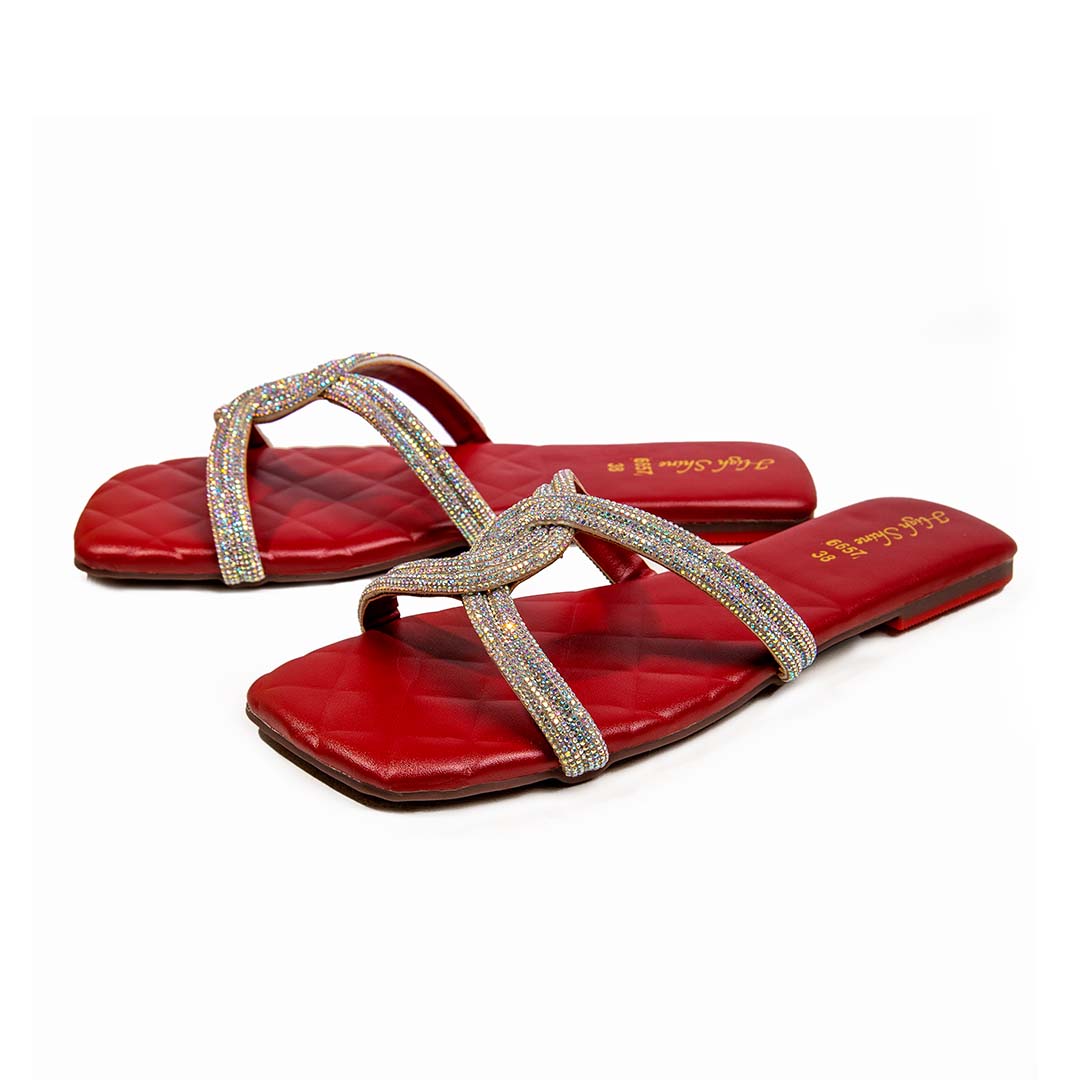 Red slides for ladies.