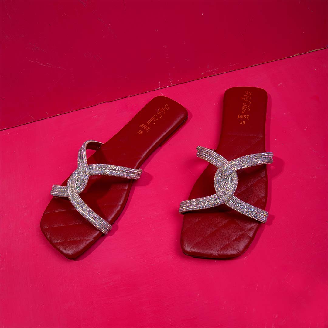 Red slides for ladies.