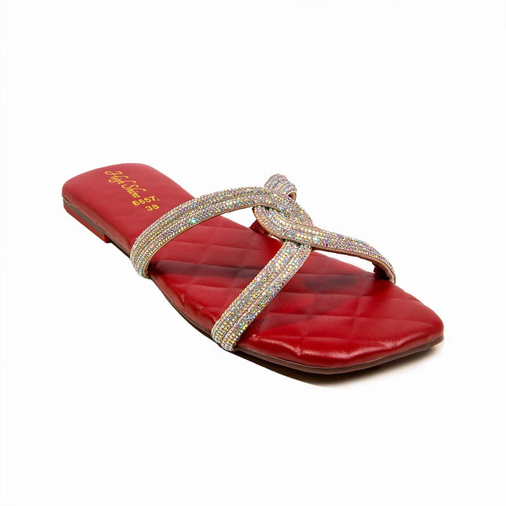 Red slides for ladies.