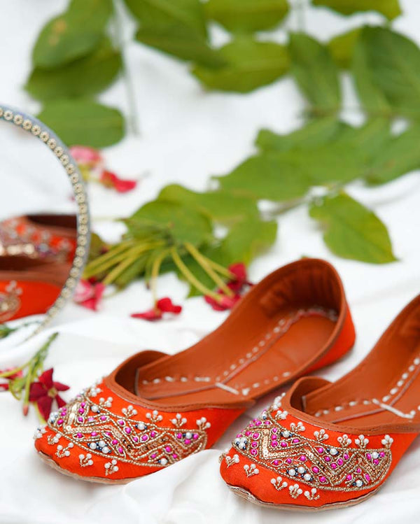 Orange Beaded Bliss Khussa Shoes (KS-003)
