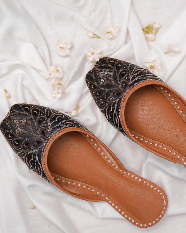 Embossed Black Khussa Shoes (KS-002)